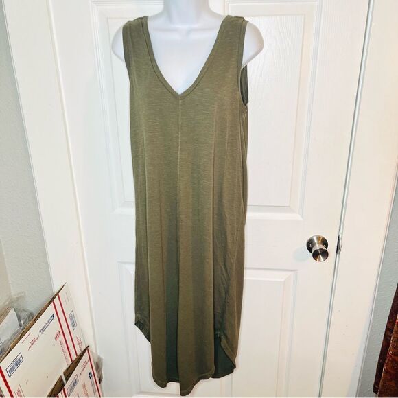 CASLON V-Neck Shirttail Tank Dress Sleeveless Olive Sarma S - Picture 4 of 10